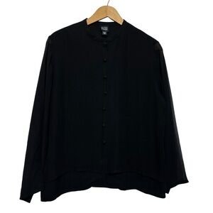 Eileen Fisher Women’s Long Sleeve Button Down Cardigan Top in Black Medium